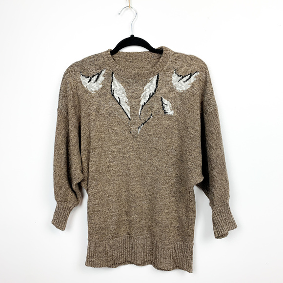 Long Sleeve Brown Knit Crewneck Sweater - Picture 1 of 8